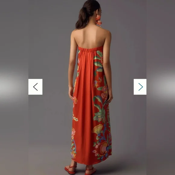 Anthropologie Strapless Pleated Column Midi Red Dress Size M - Picture 3 of 10